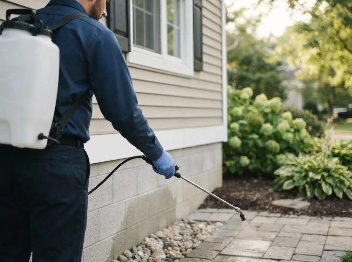 Pest control technician inspecting a home in West Lebanon, IN